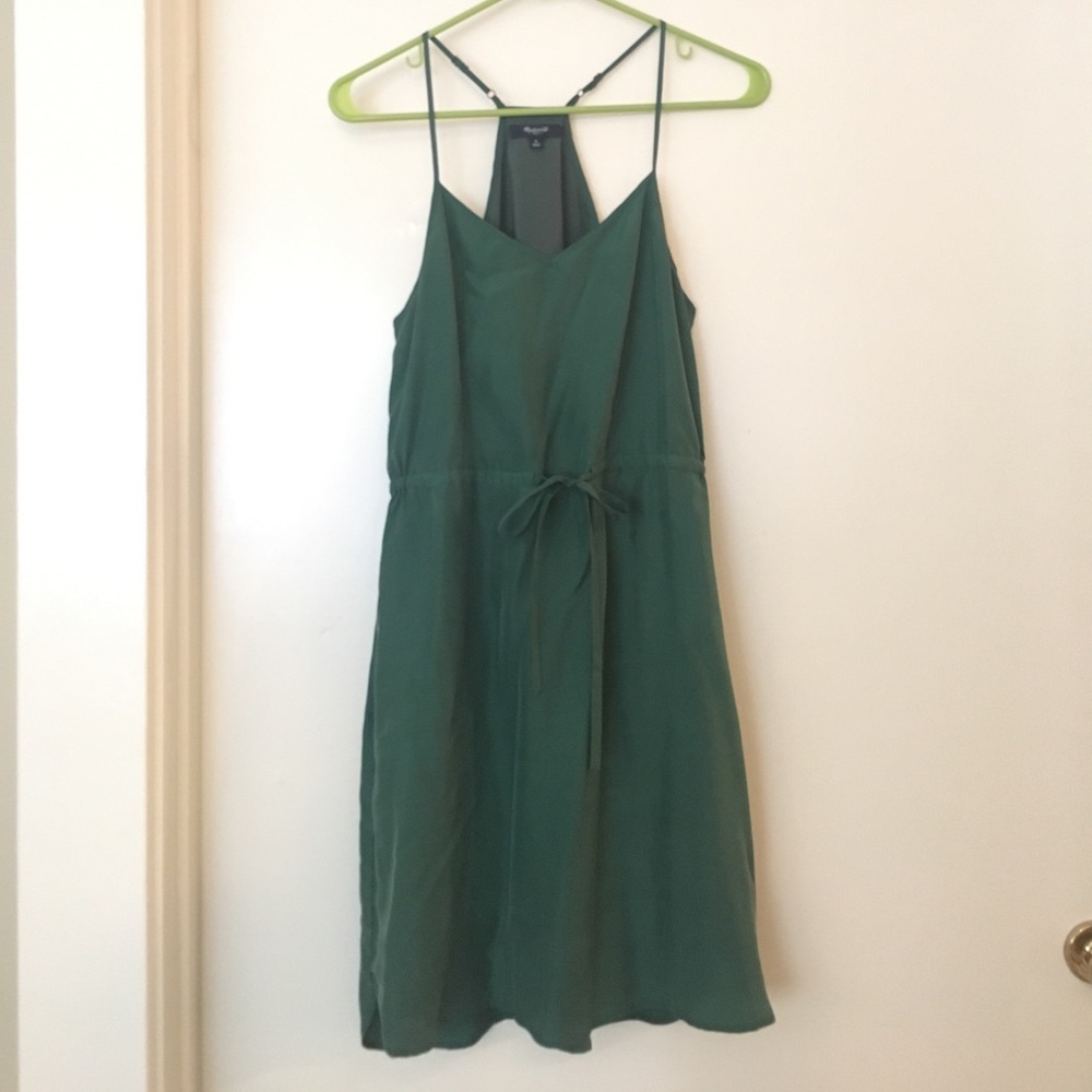 Green silk daybreak dress by Madewell