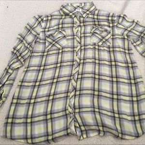 Justice Yellow & Gray Plaid Flannel Shirt