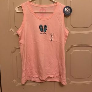 Life is good pink tank with "Simplify"