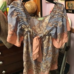 Anthropologie Lil Silk Floral Top With Bow size 10