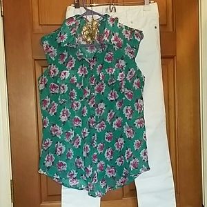 Teal Floral Sheer Sleeveless Top