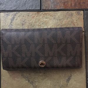 Monogram MK Logo Bifold Flap Snap Wallet