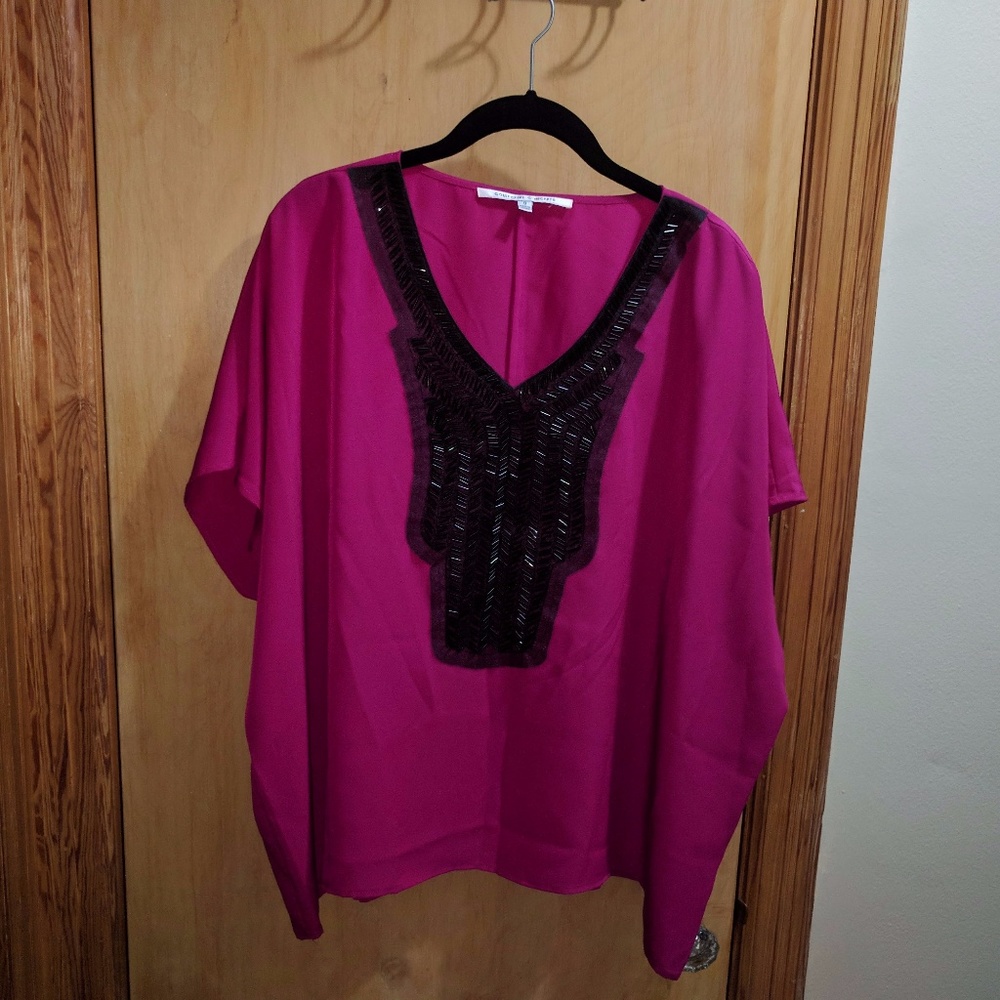 Magenta dress top with black beading