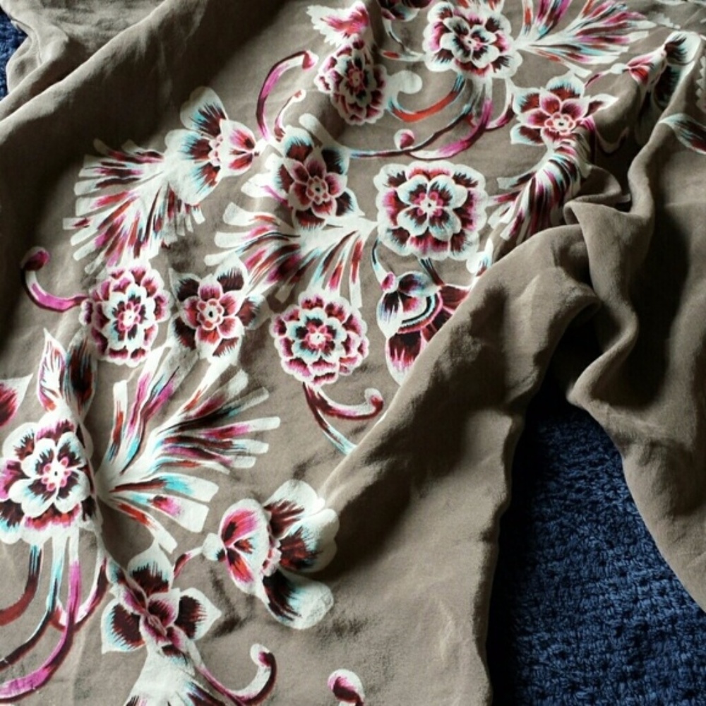 100% Silk Floral Blouse, cold shoulder