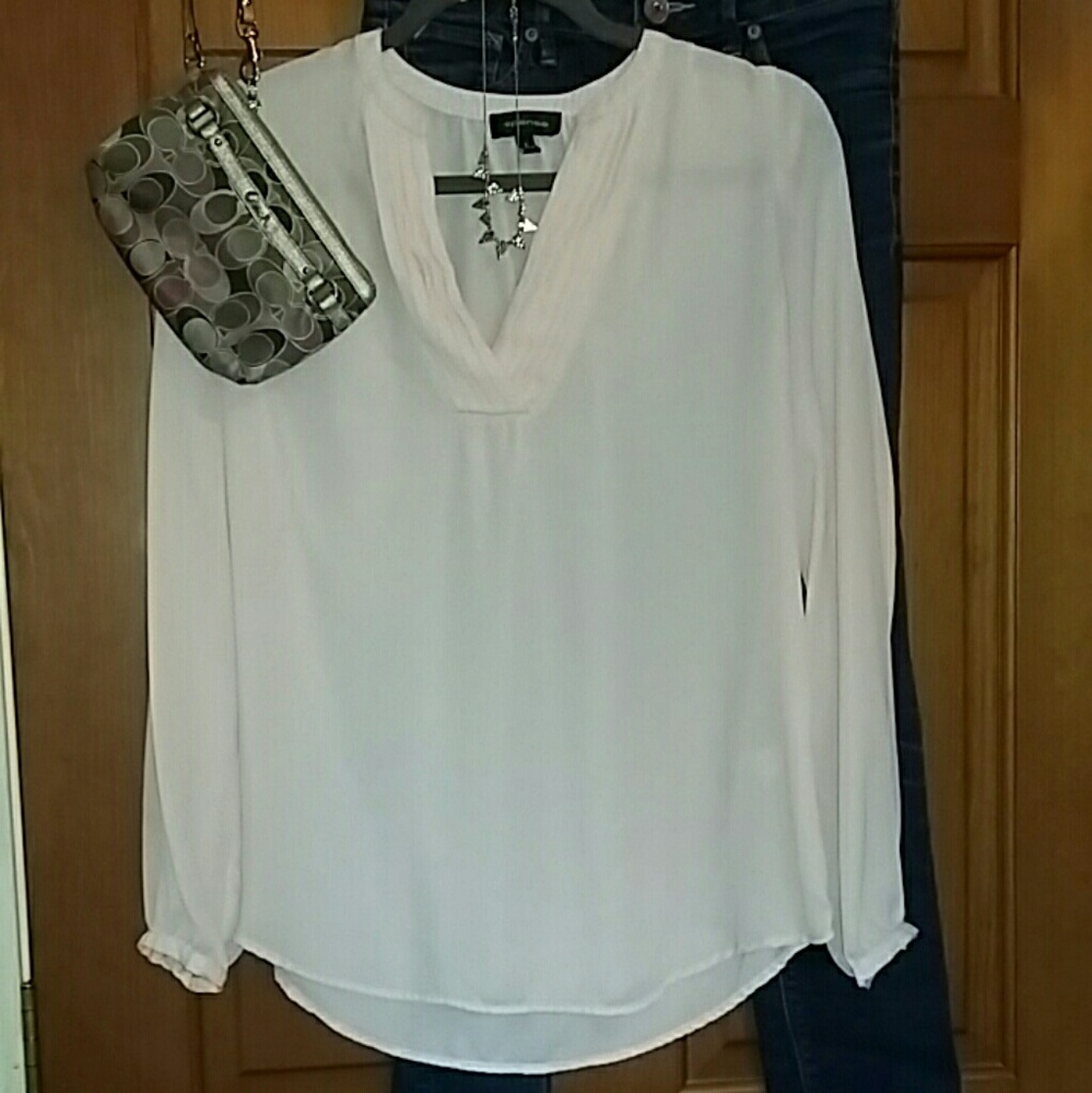 Pink Sheer Long Sleeve V Neck