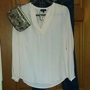 Pink Sheer Long Sleeve V Neck