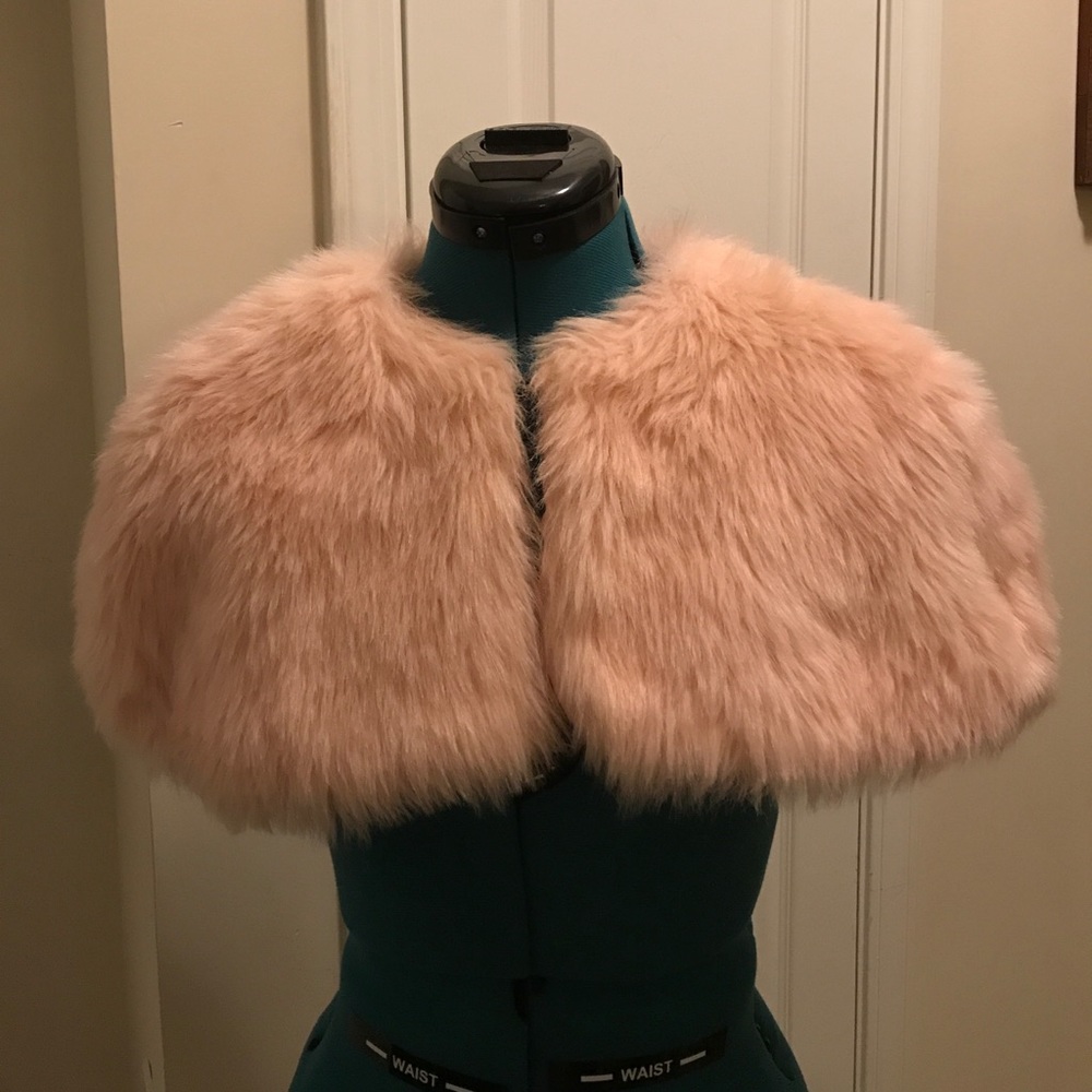 Pink faux fur stole wrap for little girls