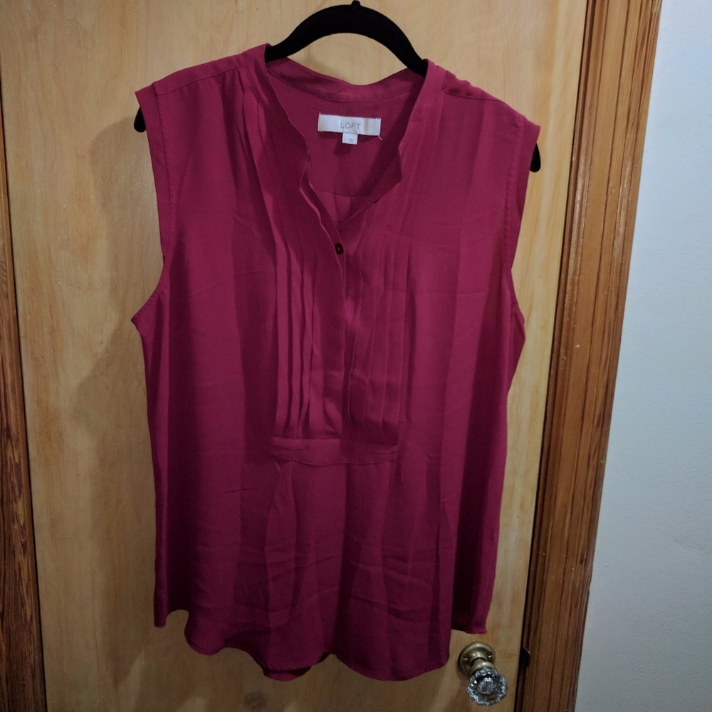 Maroon dress shirt, sleeveless with tuxedo ruffles