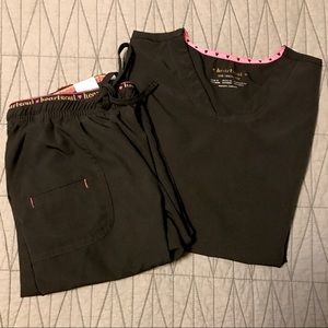 Heartsoul Black Scrub Set Top Pants Like New