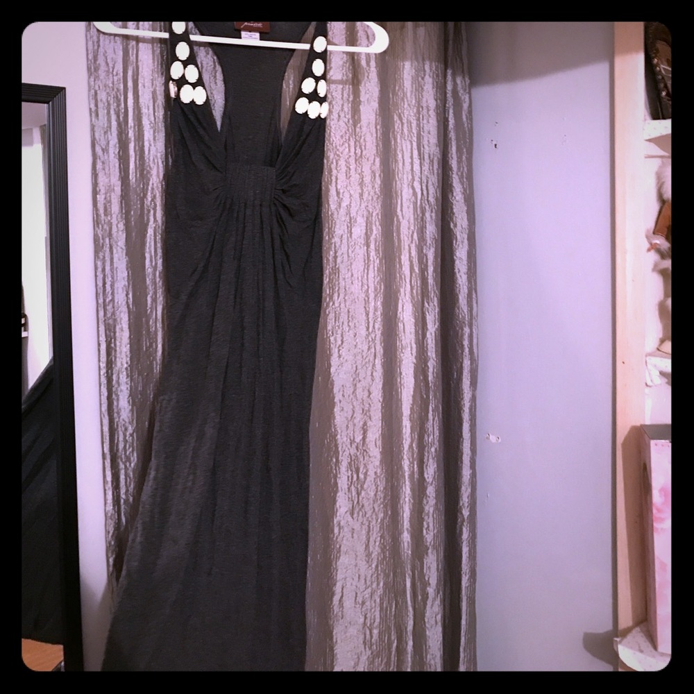 Dark gray dress with 7 ivory embelishments