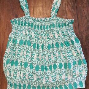 Teal and White Print Tank Top