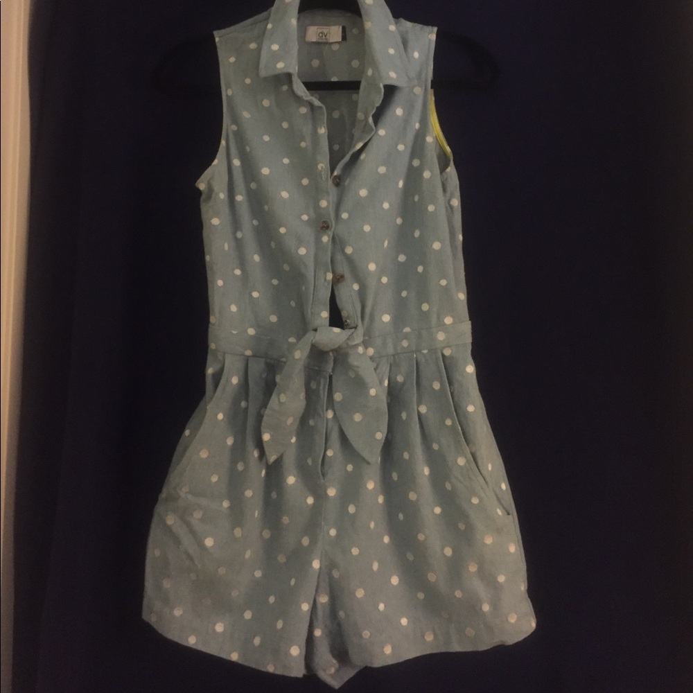 Light denim polka dot romper