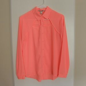 Neon coral cutout blouse
