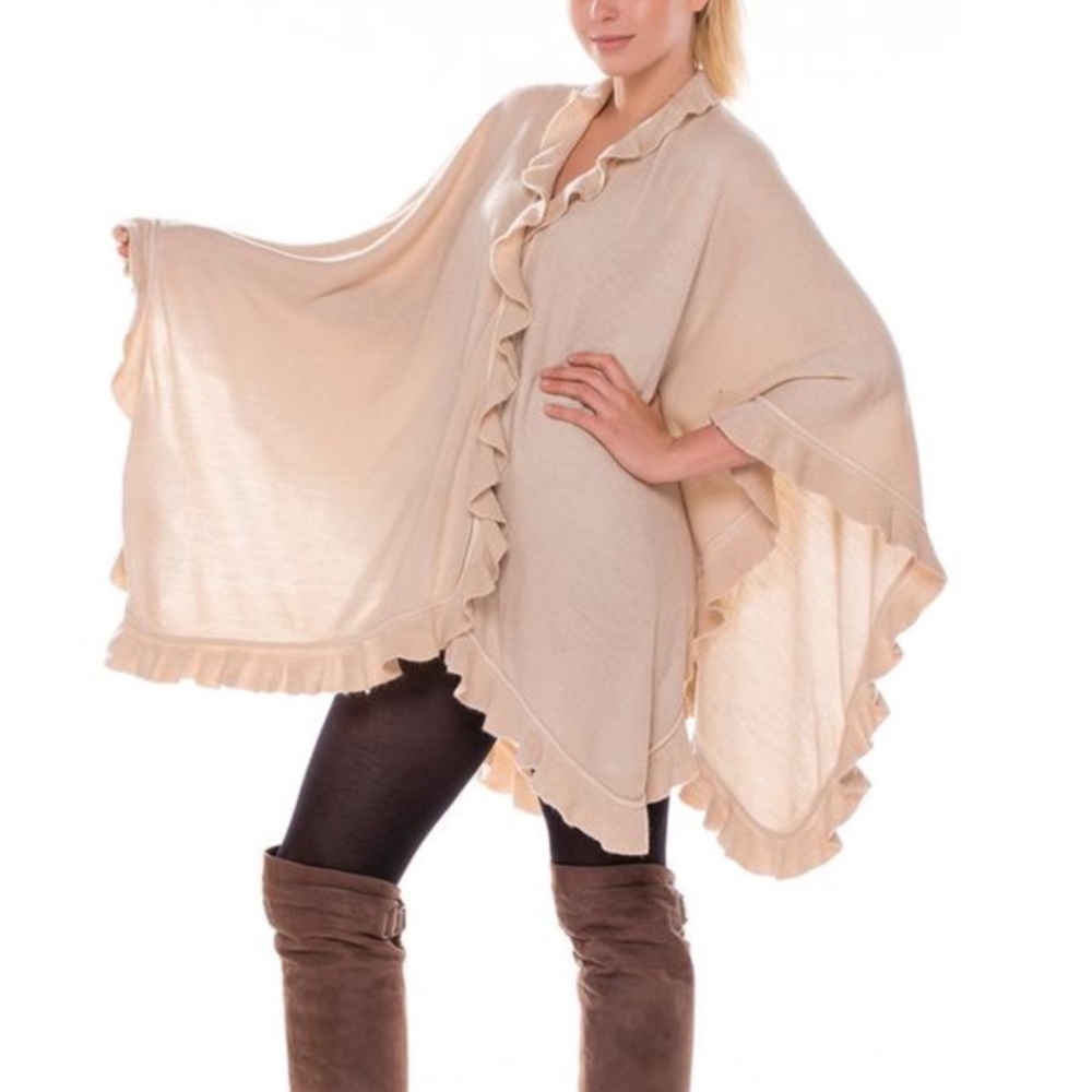 Beige Solid Open Ruana Shawl