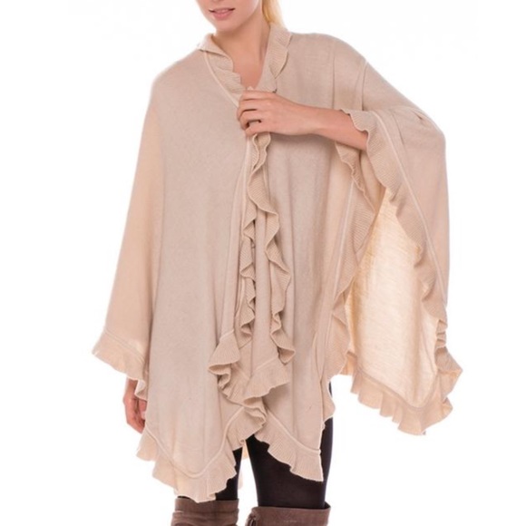 Beige Solid Open Ruana Shawl - Picture 2 of 4