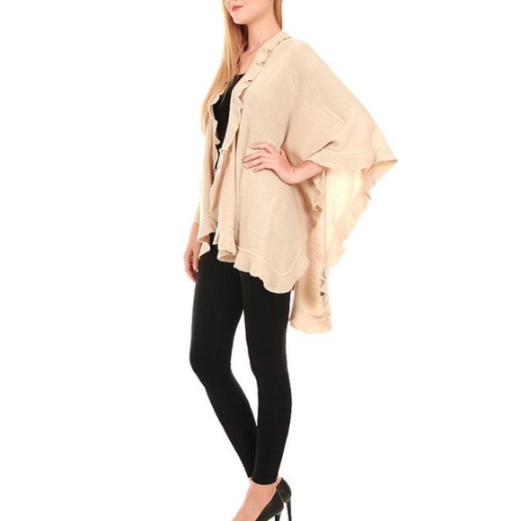 Beige Solid Open Ruana Shawl - Picture 3 of 4