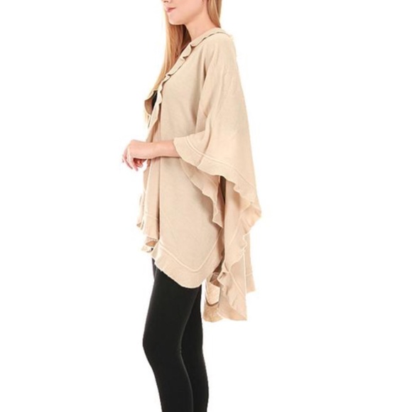 Beige Solid Open Ruana Shawl - Picture 4 of 4