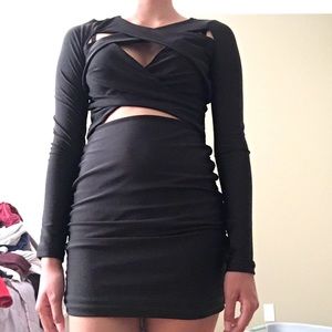 black wrap body con dress