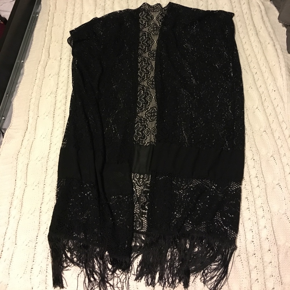 Long Black Lace Cardigan
