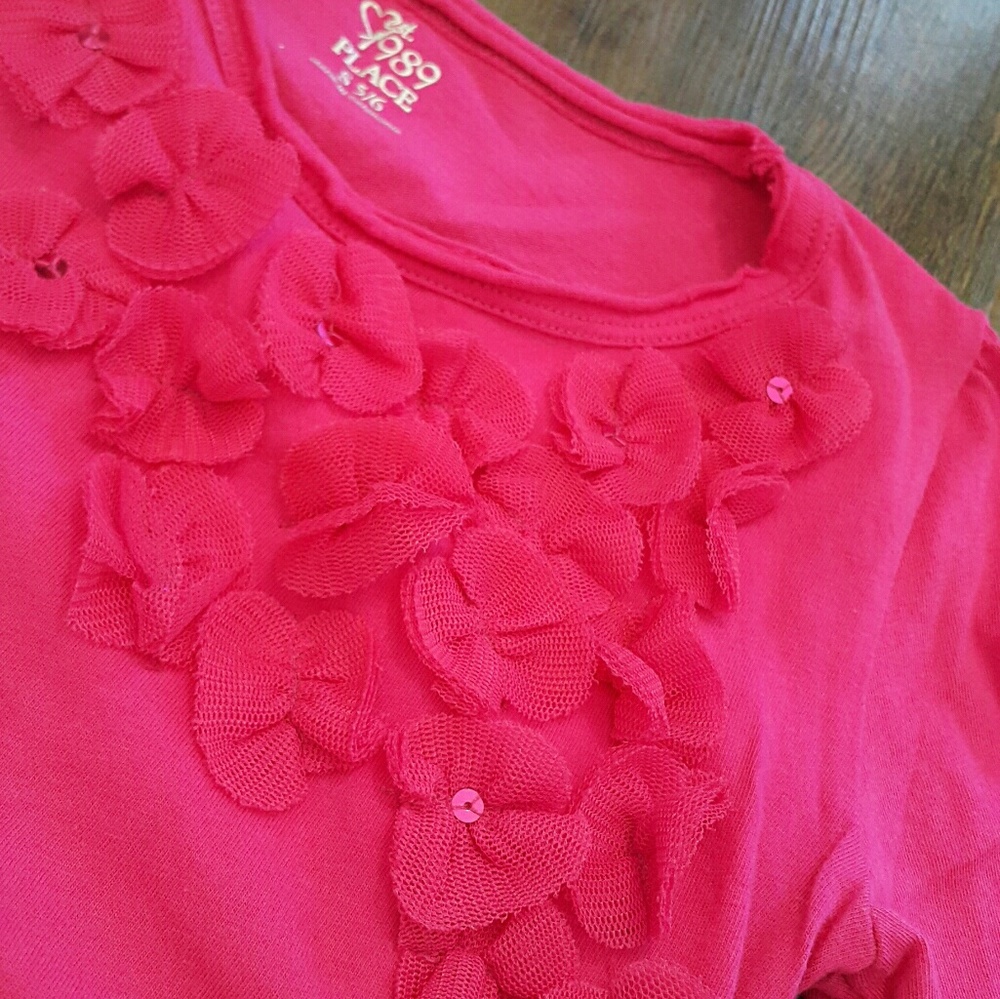 GirlsLong Sleeve Pink Shirt with Flower Detail