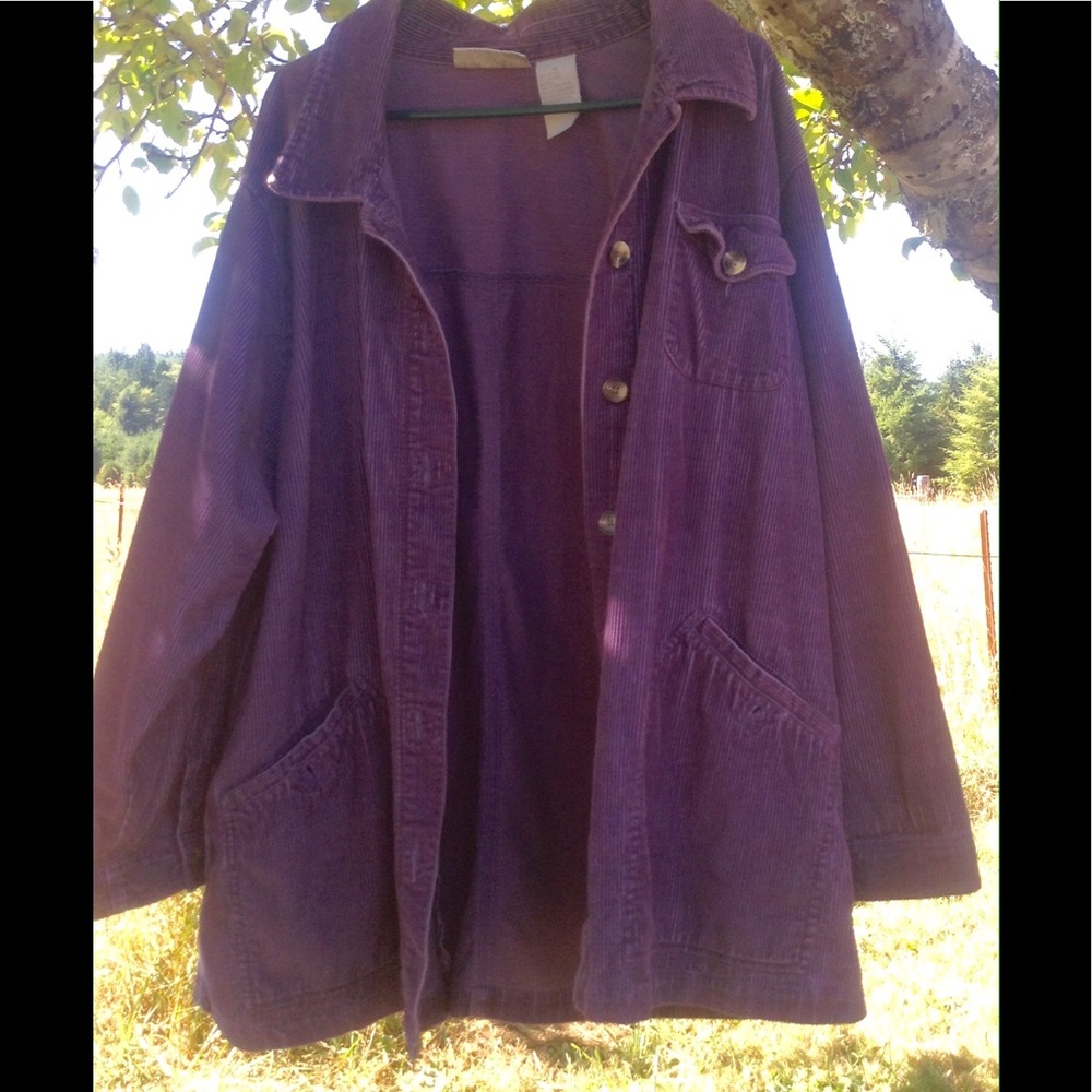 Women's dark purple corduroy jacket.