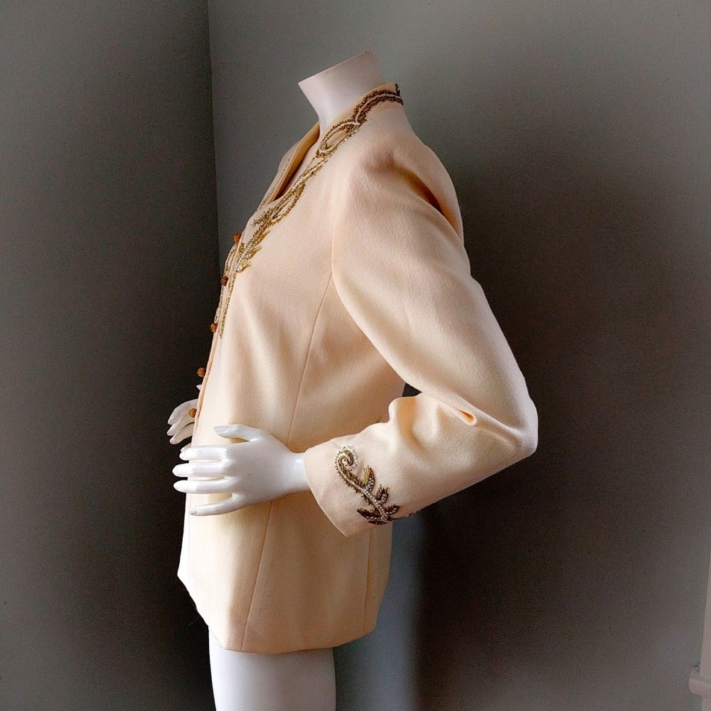 Vintage 1990s Lillie Rubin Ivory Gold Beaded Wedding Blazer Jacket M - Picture 4 of 7
