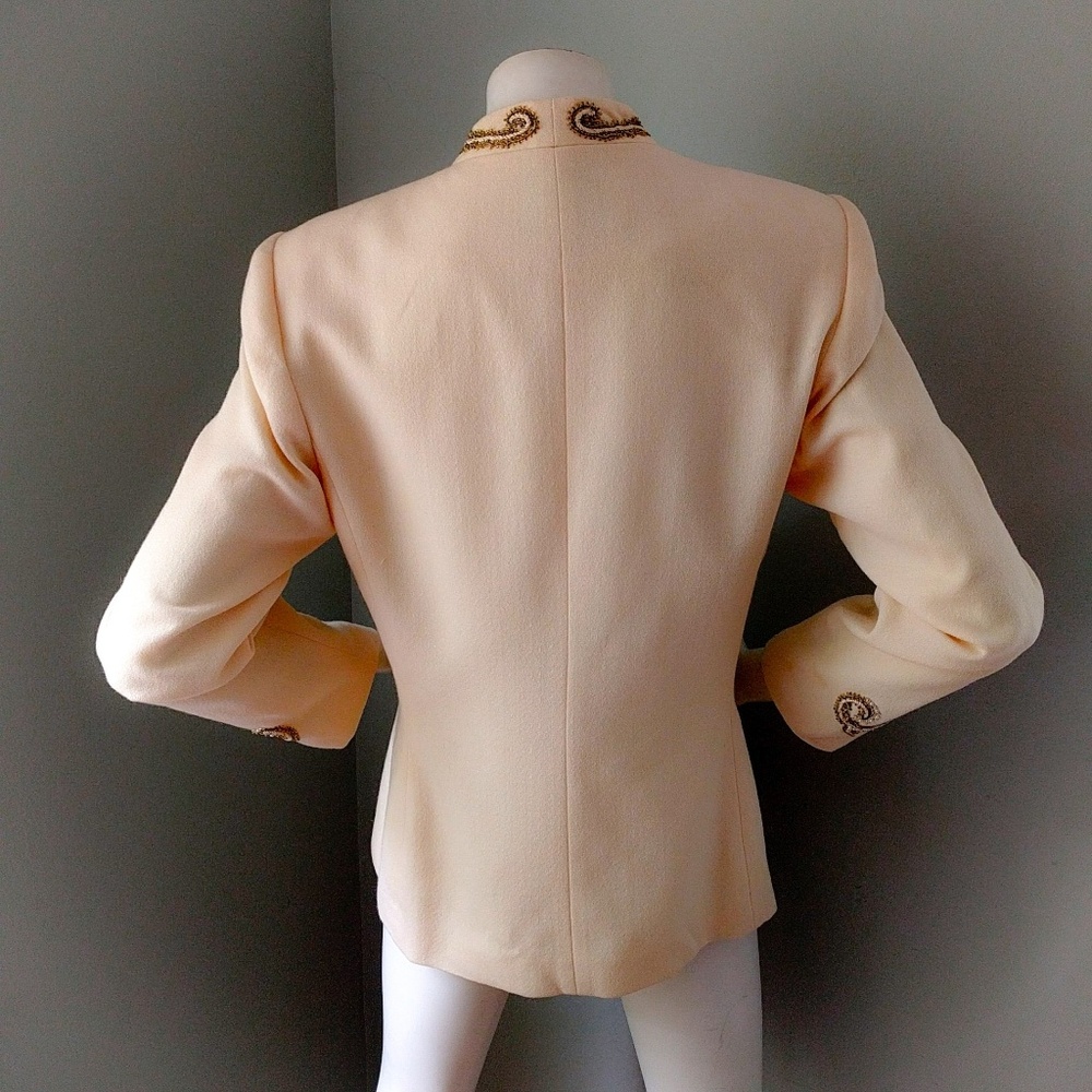 Vintage 1990s Lillie Rubin Ivory Gold Beaded Wedding Blazer Jacket M - Picture 5 of 7