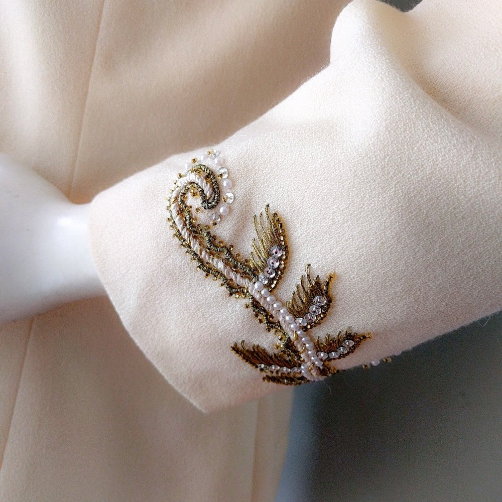 Vintage 1990s Lillie Rubin Ivory Gold Beaded Wedding Blazer Jacket M - Picture 6 of 7