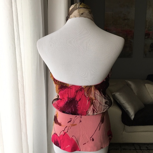 Black Halo Floral Silk Necktie Halter Top Blouse - Picture 5 of 6
