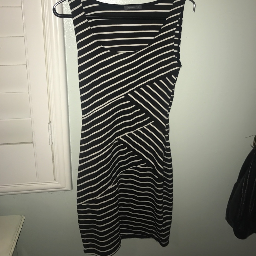 Soprano Black and White Striped Mini Dress