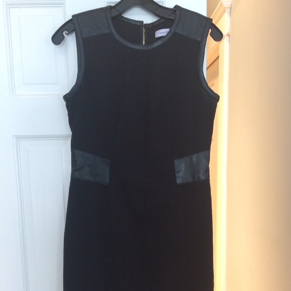 Calvin Klein Black Dress with Leather Detail, Sz 6