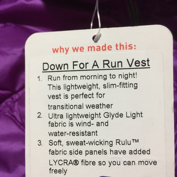 NWT💕lululemon Down for a Run Vest sz 2 - Picture 8 of 8