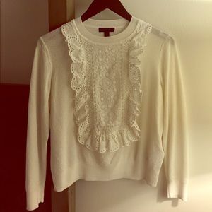 White J Crew top, sweet eyelet ruffle detail