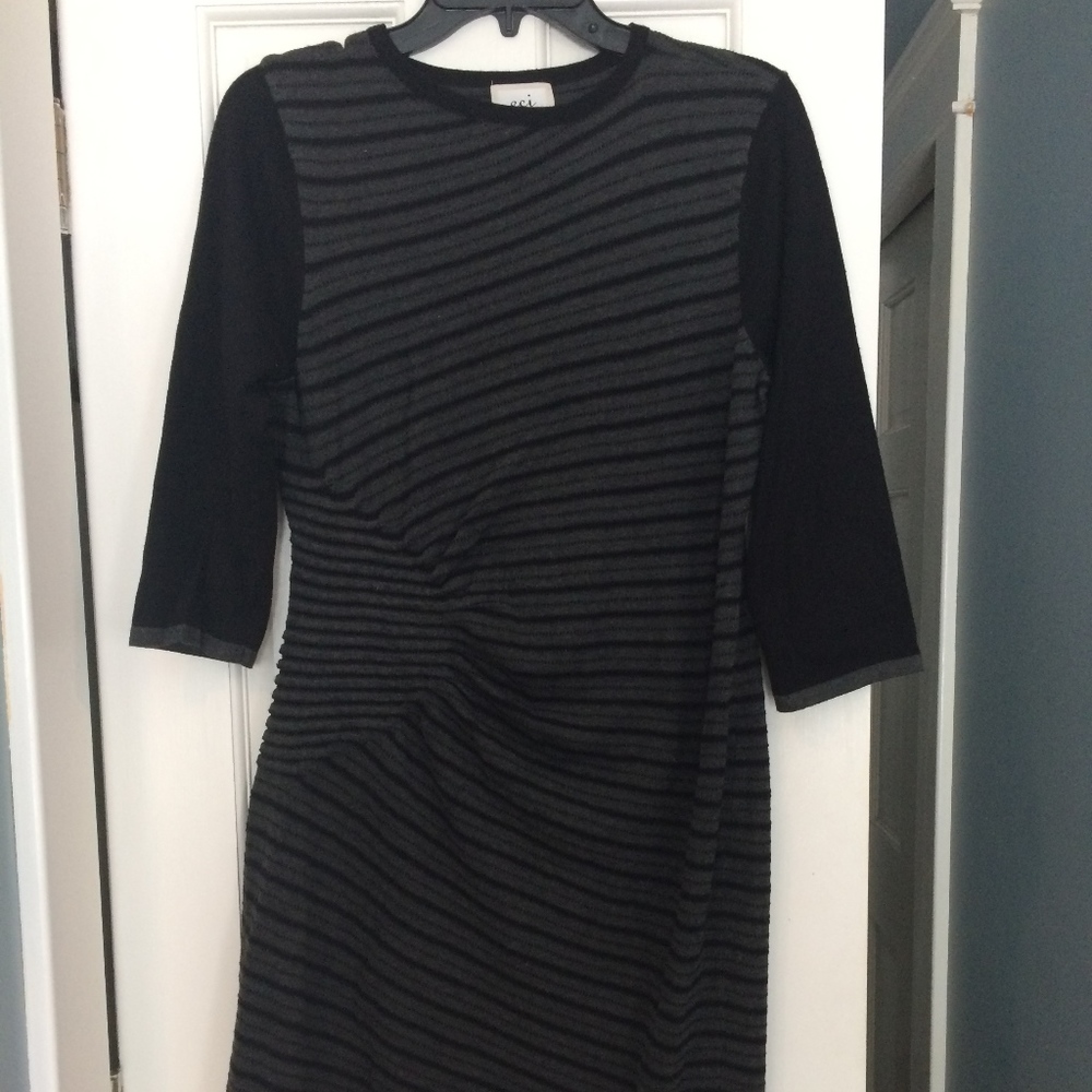 Eci Knit Grey and Black Knit Sweater Dress, Size L