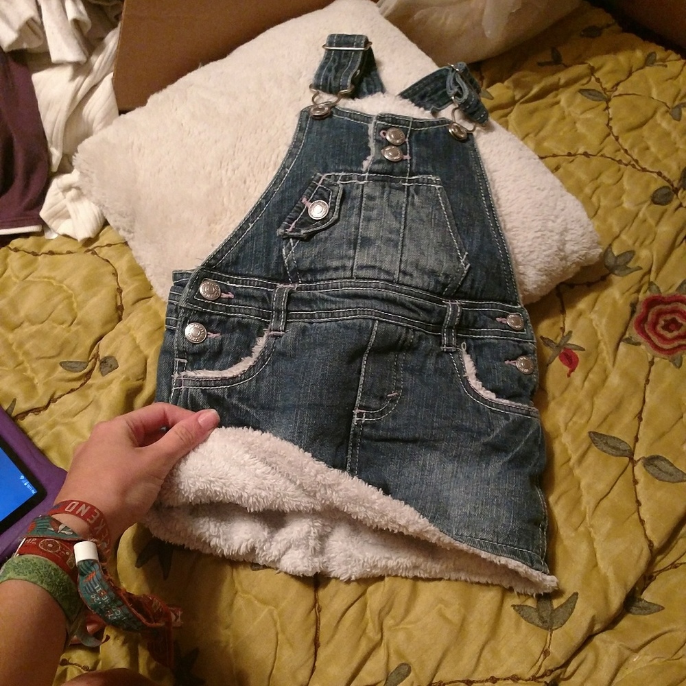 Jean overalls dress fur lined