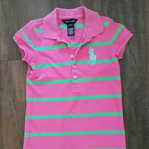 Stripped Stretch Cotton Mesh Polo Girls Dress