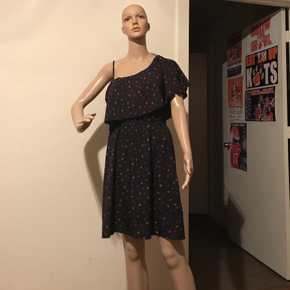 Navy blue with pink birds dress