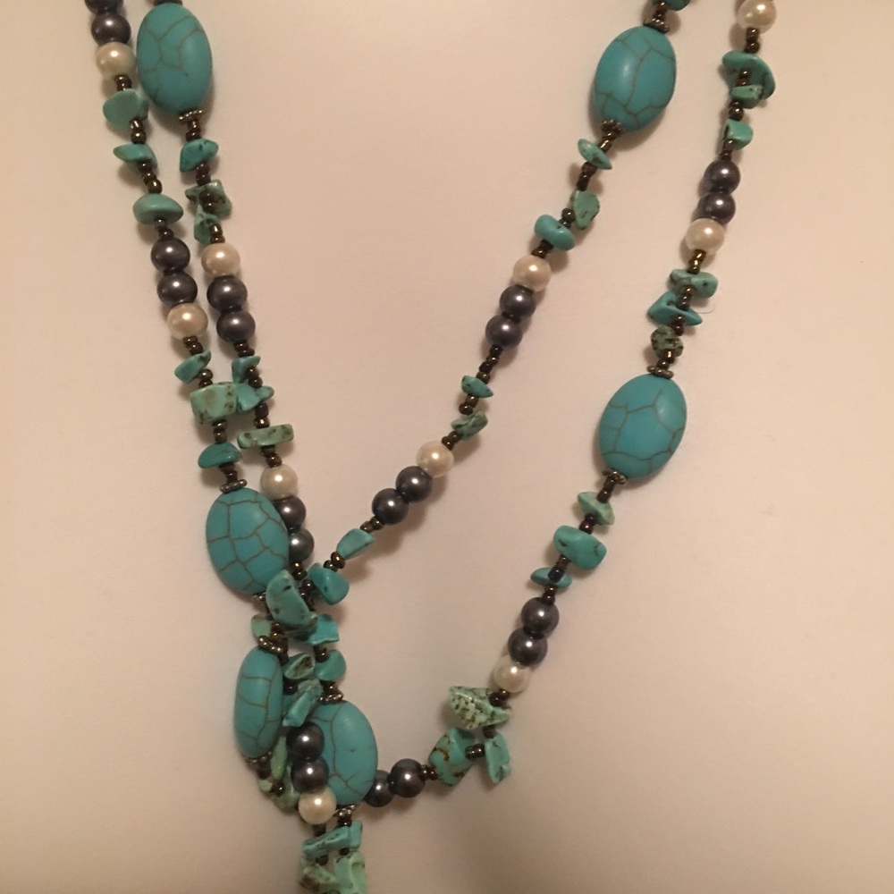Turquoise beaded necklace.
