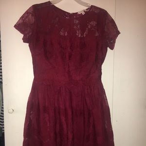Elegant, lacy, deep red dress