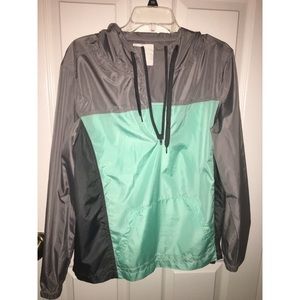 Mint green and gray thin windbreaker