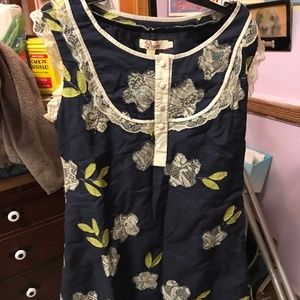 ARUEH Anthropologie Women's Navy Floral Dress