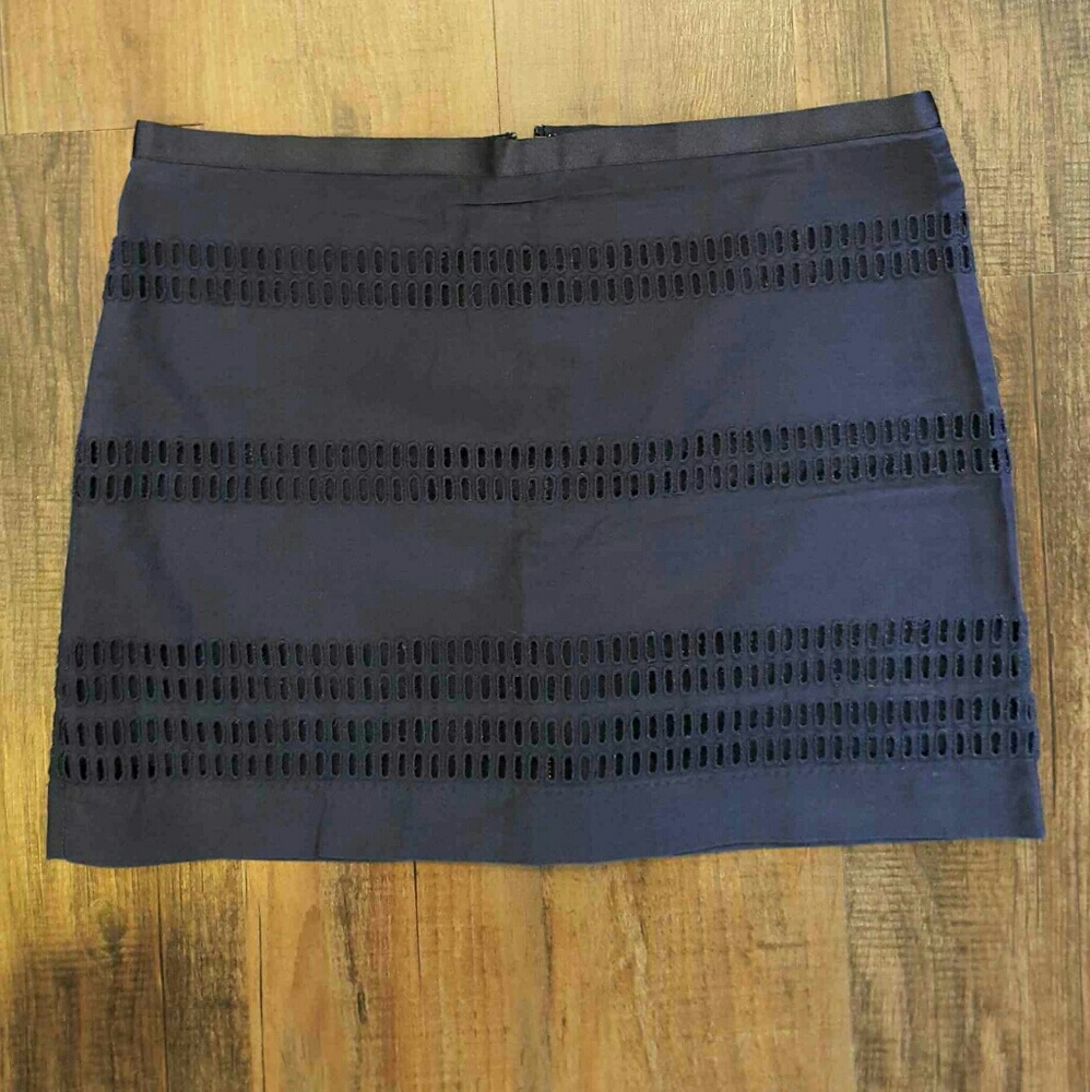 Navy Blue Eyelet Cotton Mini Skirt