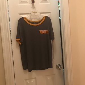 Collared, "whatevs" graphic T-shirt