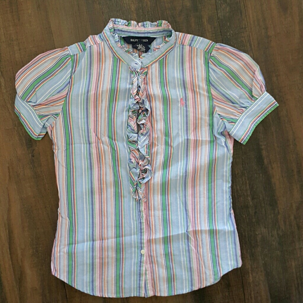 Girls Strip Ruffle Ralph Lauren Shirt