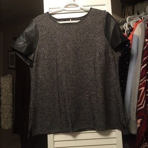 Talbots wool shirt with leather detailed sleeves