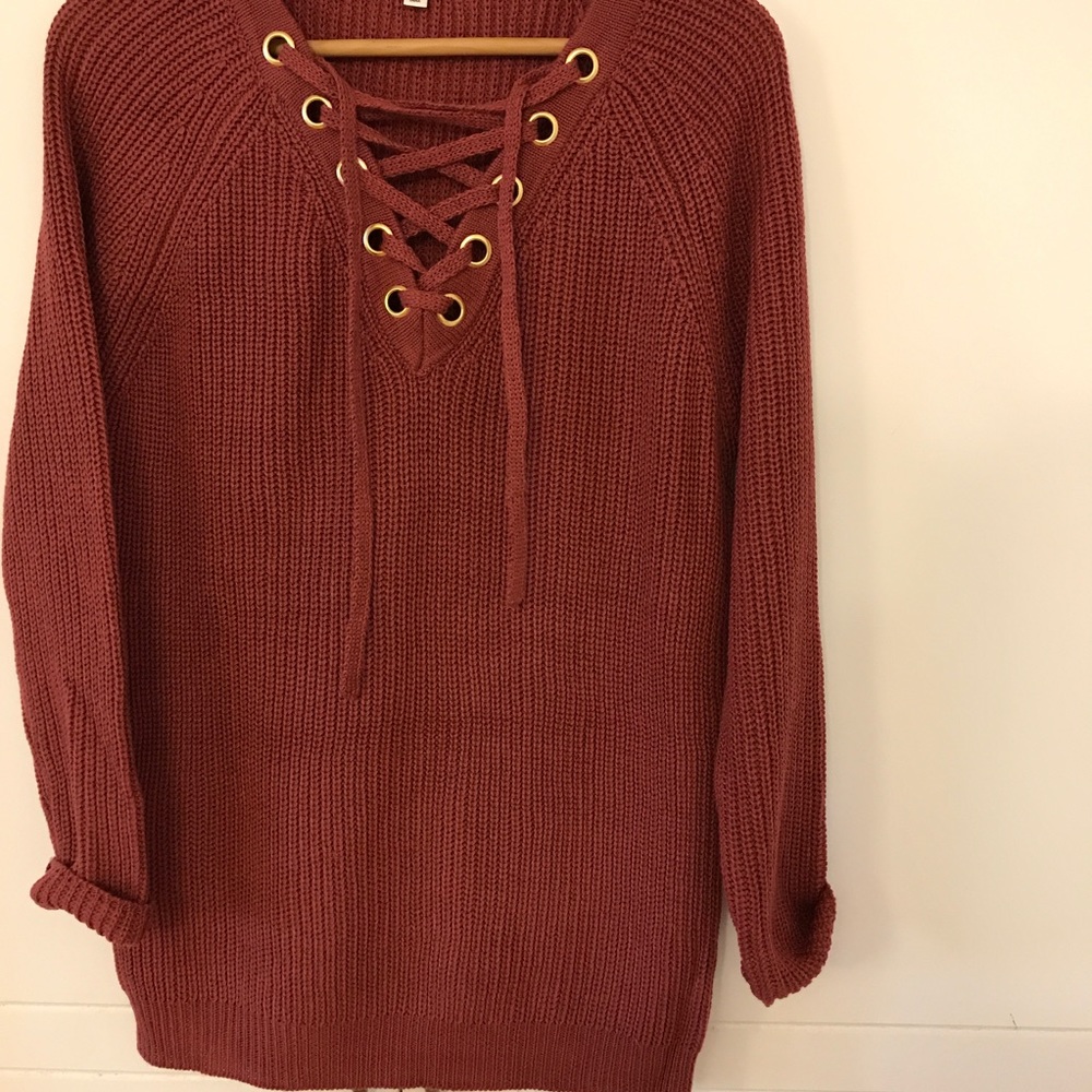 •LAST ONE• Dark Mauve Lace Up Sweater - Picture 6 of 8