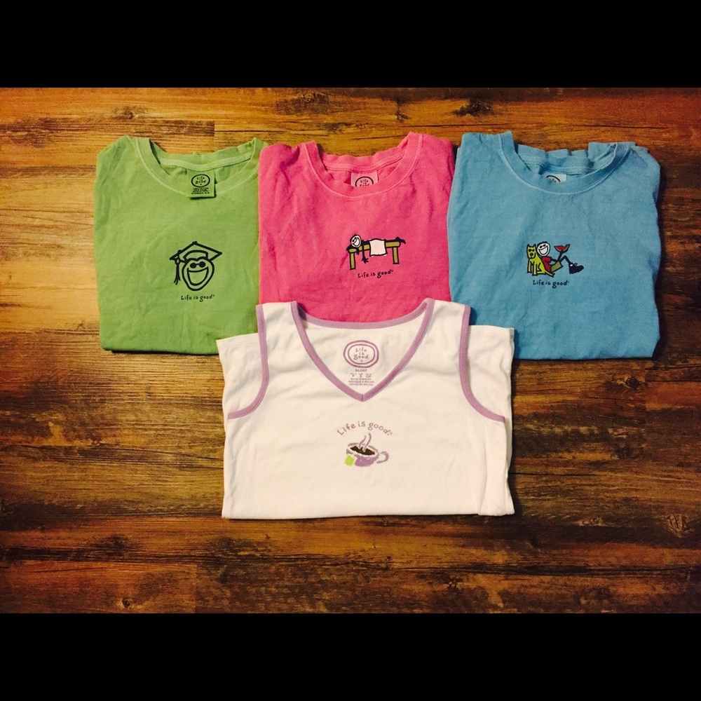 Life is Good T-shirt Lot of 4 Sz S 100% Cotton