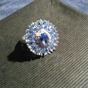 Lovely Blue Topaz Cluster Silver Ring!