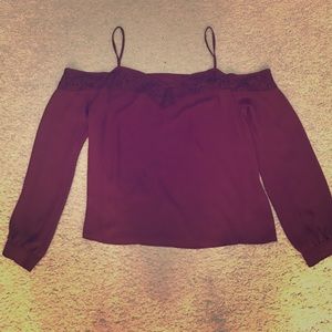 Red, off the shoulder, lace trim top, NEVER WORN