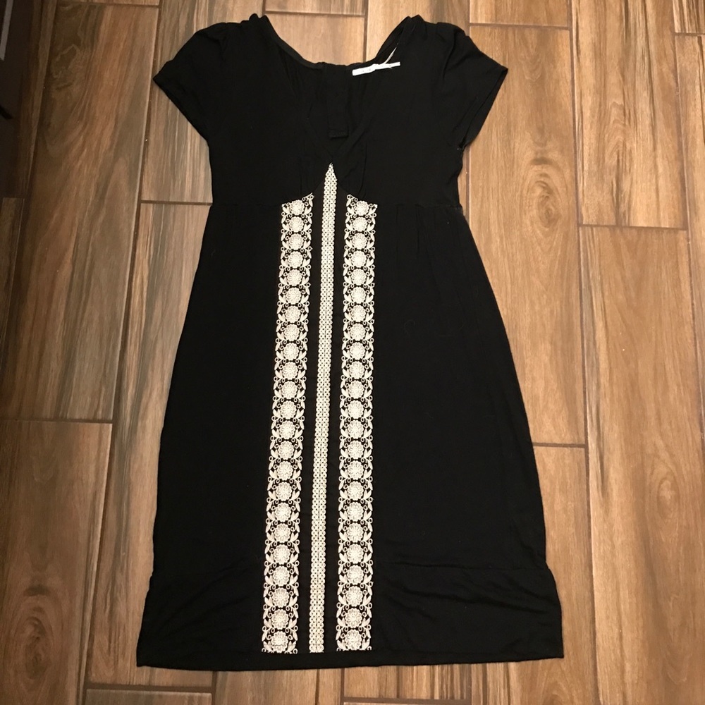 Black cotton dress with lace overlay